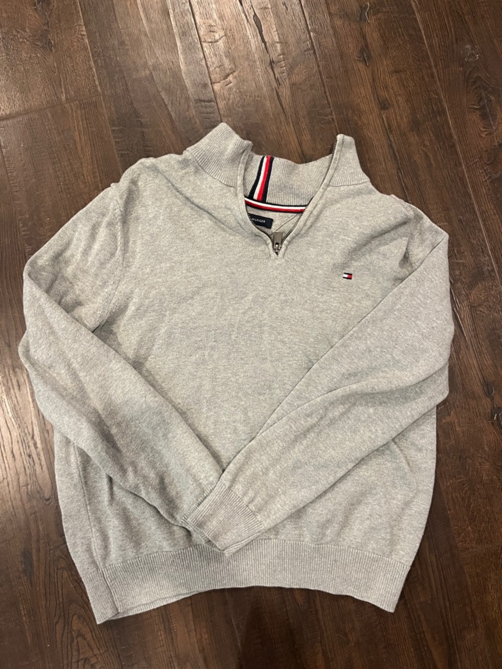 Tommy Hilfiger Light Gray Half-Zip Sweater with Flag Logo - Picture 2 of 11